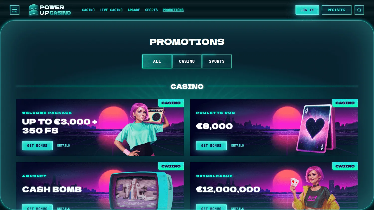 Powerup Casino promotions area on desktop