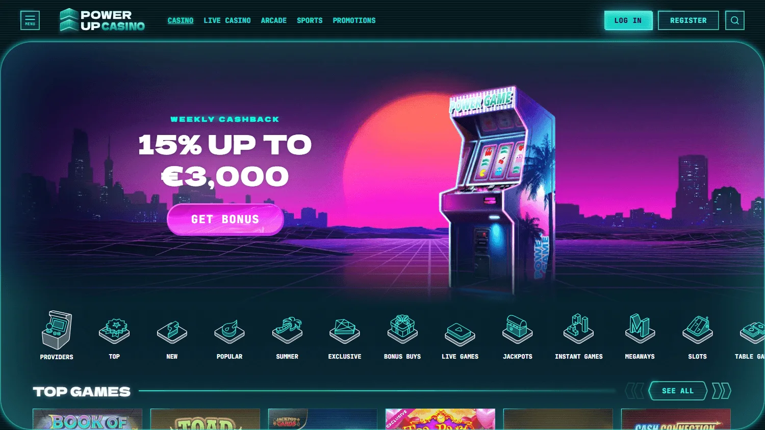 Powerup Casino games area on desktop